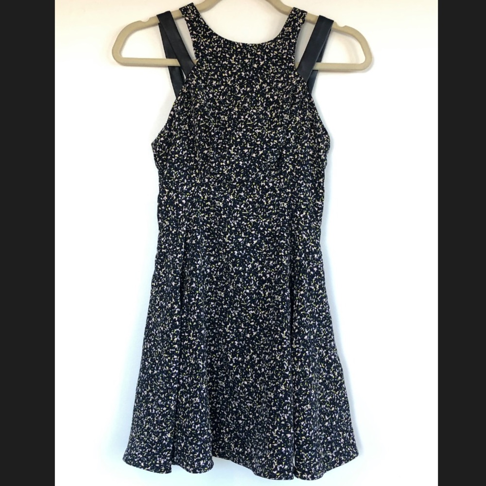 Black BCBG Mini Dress With Faux Leather Straps
